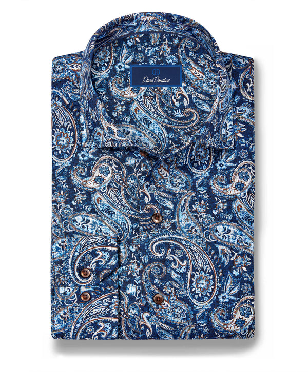 CMSW13500491 | Navy & Chocolate Paisley Sport Shirt