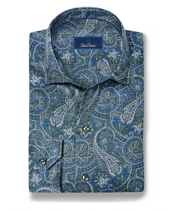 CMSW13501433 | Navy & Green Paisley Sport Shirt