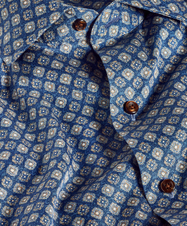 CMSW13603419 | Navy & Brown Geometric Sport Shirt