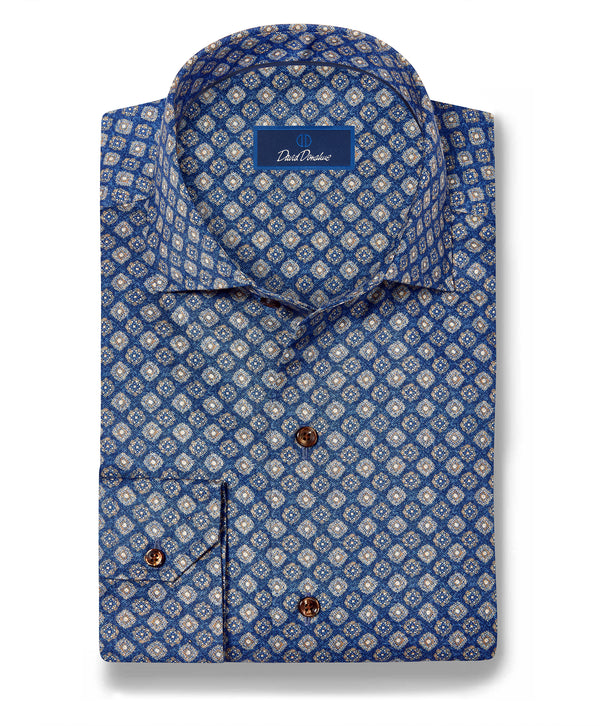 CMSW13603419 | Navy & Brown Geometric Sport Shirt