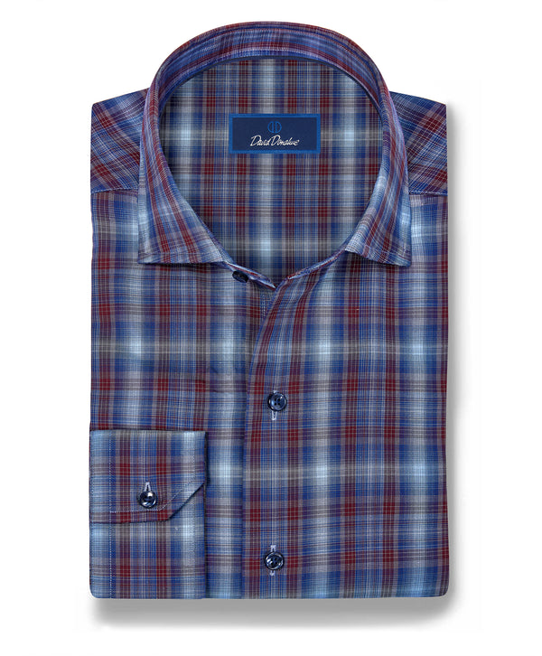 CMSW13825486 | Navy & Merlot Check Sport Shirt