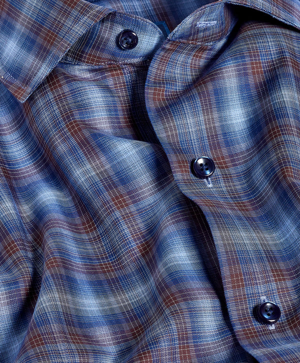 CMSW13825491 | Navy & Chocolate Check Sport Shirt