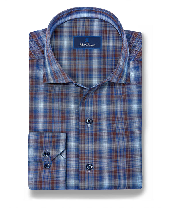 CMSW13825491 | Navy & Chocolate Check Sport Shirt