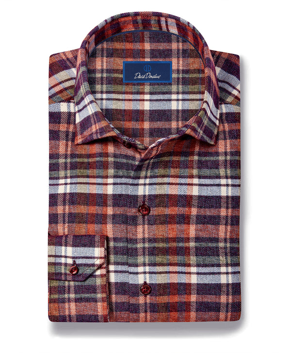 CMSW13827607 | Merlot & Multi Brushed Plaid Sport Shirt