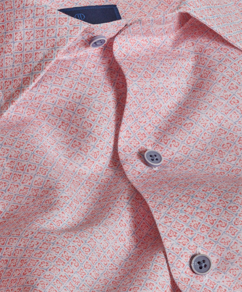 CSSM08015840 | Coral Linen Neat Print Short Sleeve Shirt