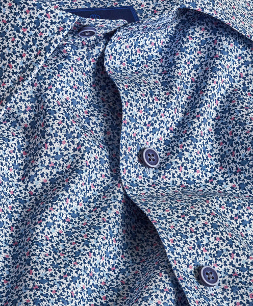 CSSM08402464 | Blue & Berry Micro Floral Print Short Sleeve Shirt