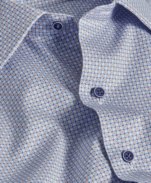 CSSM10208487 | Blue & Orange Micro Print Short Sleeve Shirt