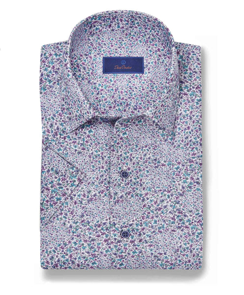 CSSM10401599 | Lilac Linen Floral Print Short Sleeve Shirt