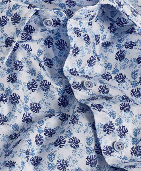 CSSM10404135 | White & Blue Tropical Print Short Sleeve Shirt