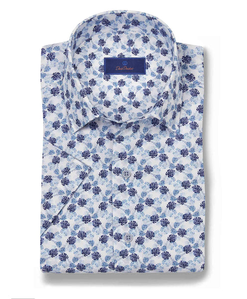 CSSM10404135 | White & Blue Tropical Print Short Sleeve Shirt
