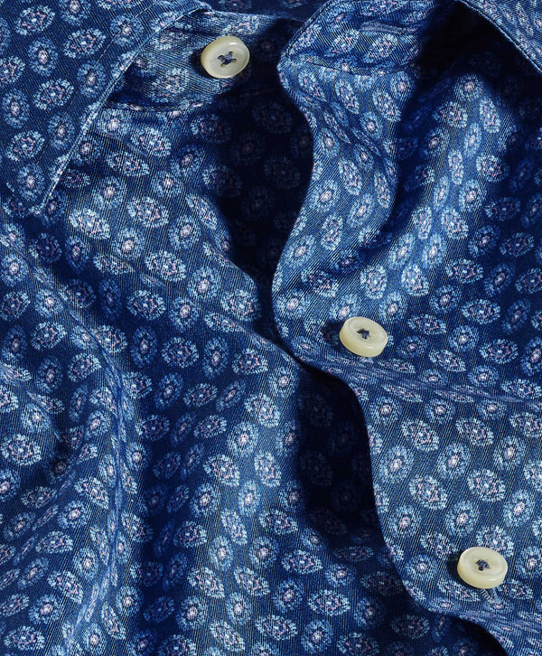 CSSM12216412 | Navy Neat Print Short Sleeve Shirt