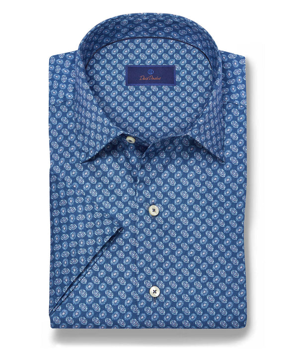 CSSM12216412 | Navy Neat Print Short Sleeve Shirt