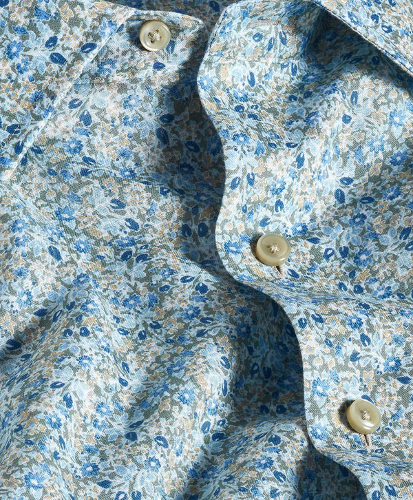 CSSM12401344 | Sage Floral Linen Blend Short Sleeve Shirt