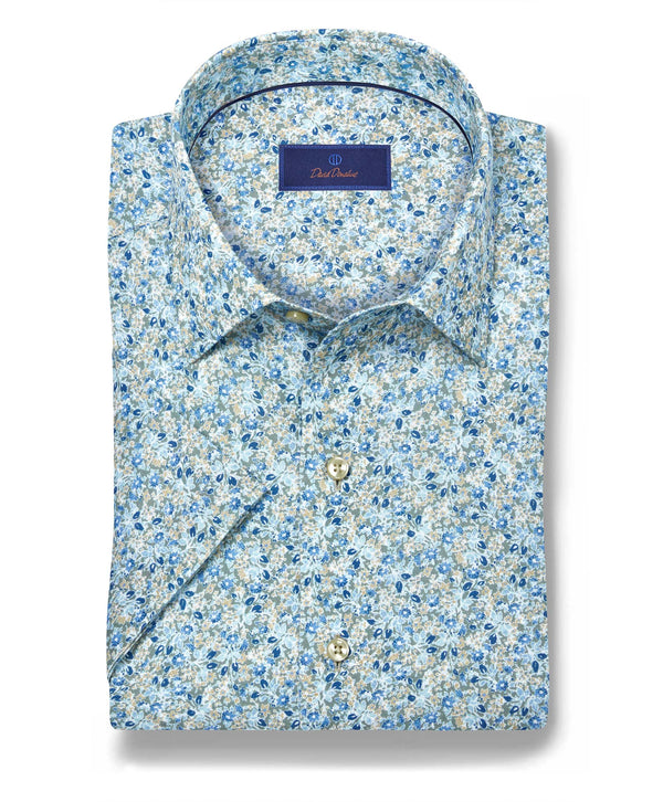 CSSM12401344 | Sage Floral Linen Blend Short Sleeve Shirt