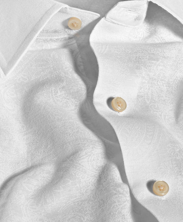 CSSM12505110 | White Paisley Linen Blend Short Sleeve Shirt