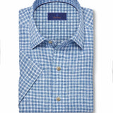 CSSM12827450 | Navy & Sky Linen Check Short Sleeve Shirt