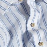 CSSM12953135 | White & Blue Linen Stripe Short Sleeve Shirt