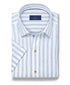 CSSM12953135 | White & Blue Linen Stripe Short Sleeve Shirt