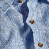 CSSM12956423 | Blue Linen Stripe Short Sleeve Shirt