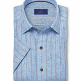 CSSM12956423 | Blue Linen Stripe Short Sleeve Shirt