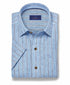CSSM12956423 | Blue Linen Stripe Short Sleeve Shirt