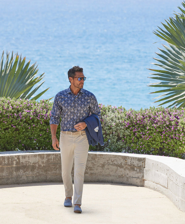 CMSW12402419 | Navy Floral Print Sport Shirt