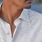 CSSM12505110 | White Paisley Linen Blend Short Sleeve Shirt