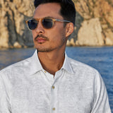 CSSM12505110 | White Paisley Linen Blend Short Sleeve Shirt