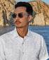 CSSM12505110 | White Paisley Linen Blend Short Sleeve Shirt
