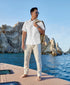 CSSM12505110 | White Paisley Linen Blend Short Sleeve Shirt