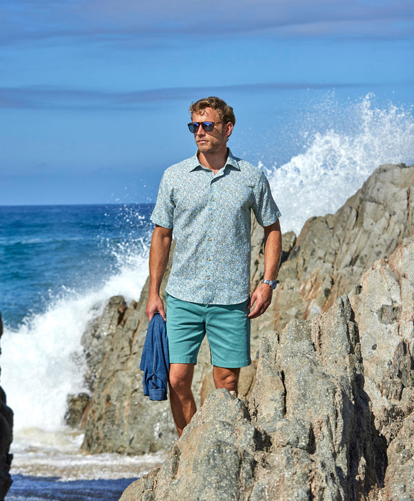 CSSM12401344 | Sage Floral Linen Blend Short Sleeve Shirt