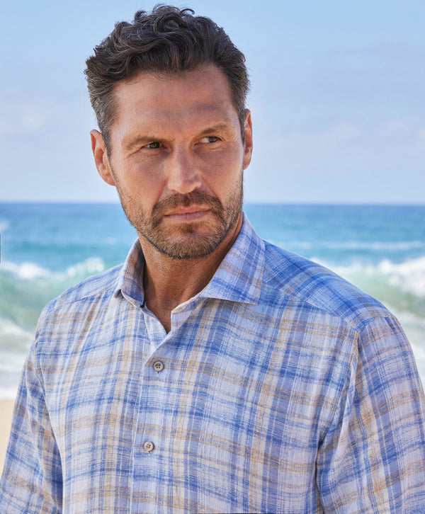 CMSW12826478 | Blue & Dune Linen Check Sport Shirt