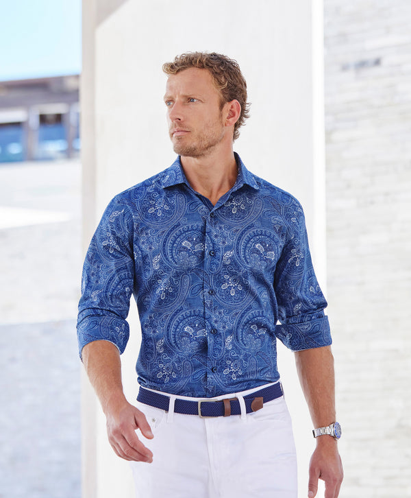 CMSW12504412 | Navy Paisley Print Sport Shirt