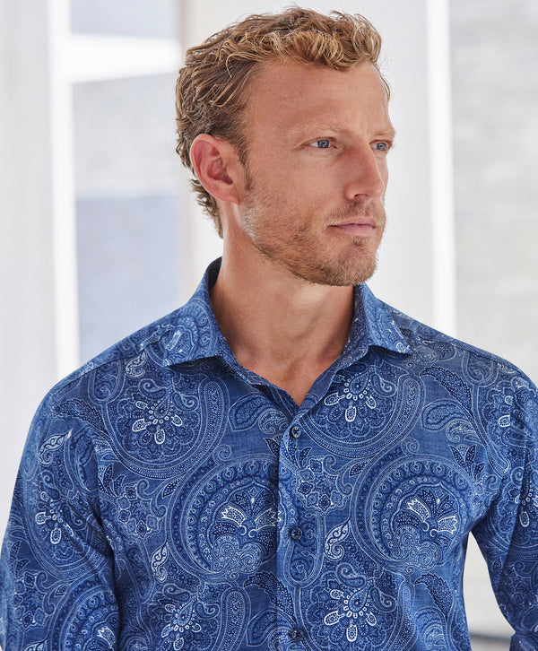 CMSW12504412 | Navy Paisley Print Sport Shirt