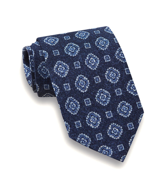 NTR07795412 | Navy Medallion Print Tie