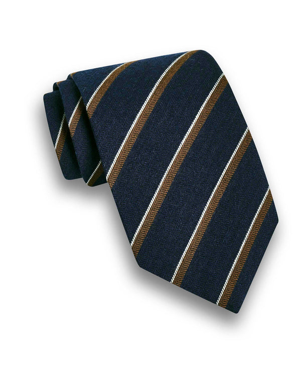 NTR11994412 | Navy & Chocolate Stripe Cashmere Blend Tie