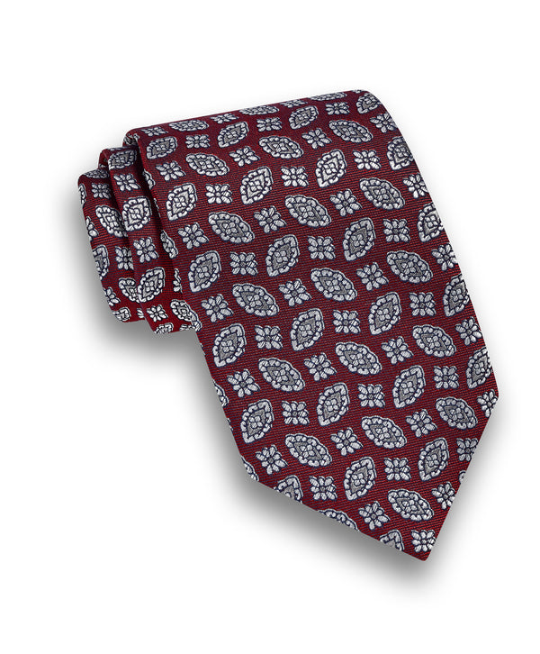 NTR13696600 | Red Geometric Jacquard Silk Blend Tie