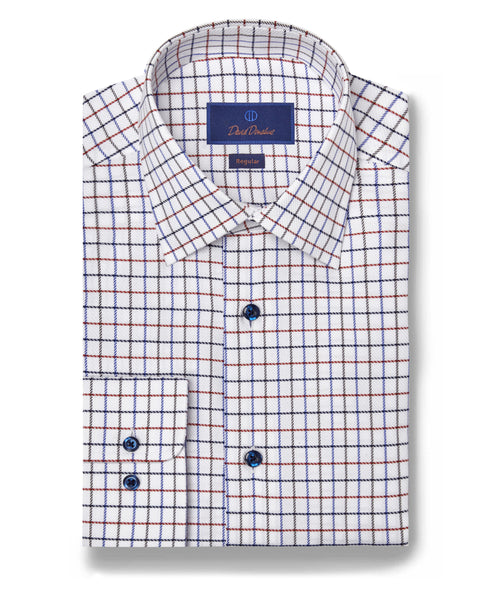 RBSP07814185 | White & Pumpkin Windowpane Dress Shirt