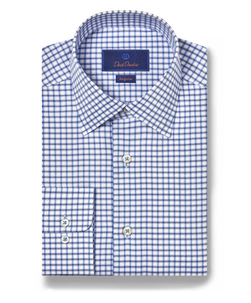 RBSP08813135 | White & Blue Herringbone Check Dress Shirt