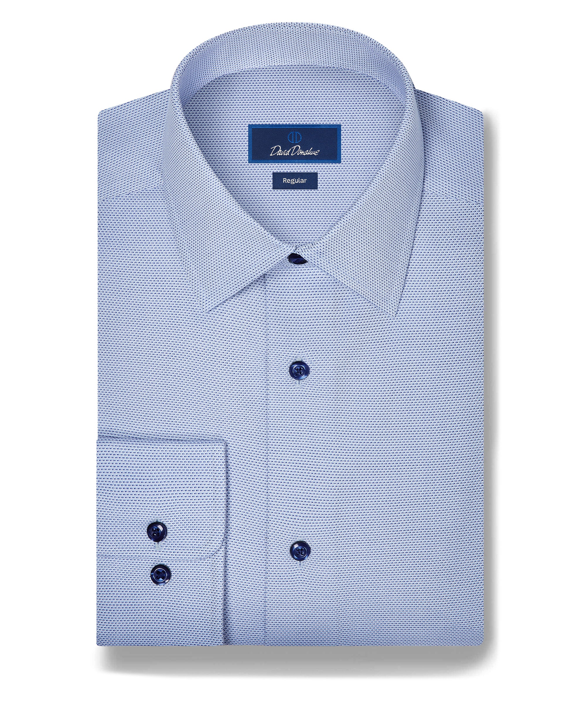 David Donahue Men's Regular Fit Micro Geometric Dobby Dress Shirt - Blue