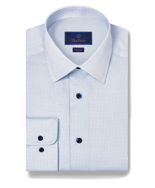 RBSP11010135 | White & Blue Geometric Print Dress Shirt