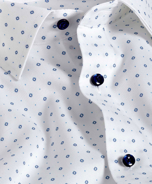 RBSP11200135 | White & Blue Textured Neat  Print Dress Shirt