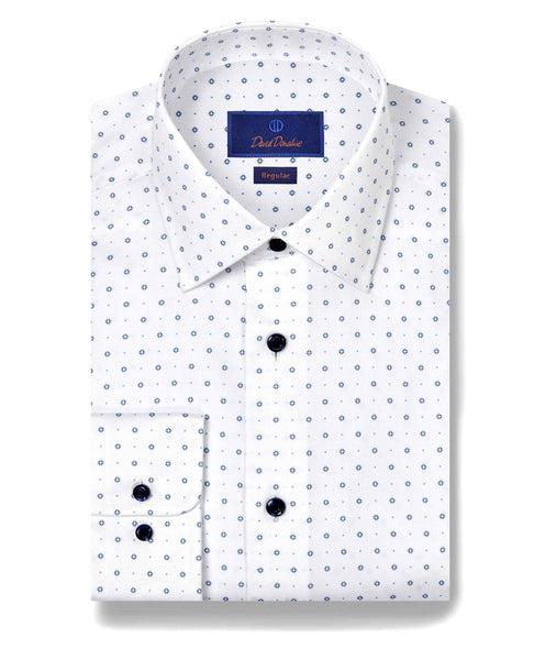 RBSP11200135 | White & Blue Textured Neat  Print Dress Shirt