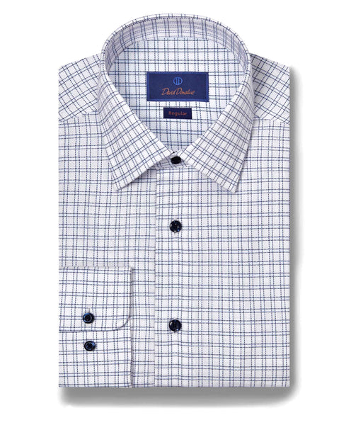RBSP11809155 | White & Navy Dobby Check Dress Shirt
