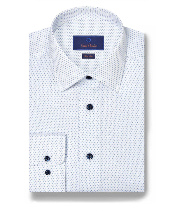 RBSP12241155 | White & Navy Micro Neat Print Dress Shirt