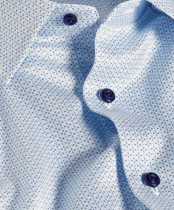 RBSP12600135 | White & Blue Geometric Print Dress Shirt