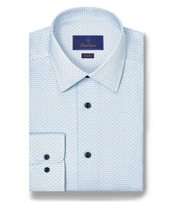 RBSP12600135 | White & Blue Geometric Print Dress Shirt