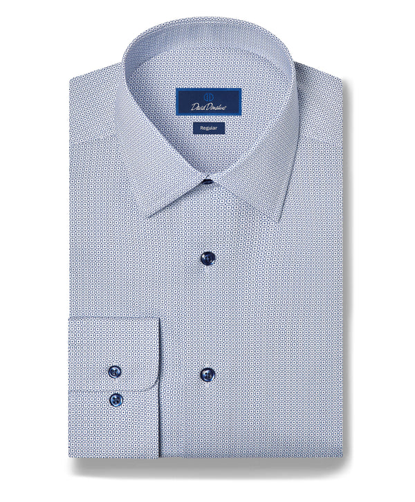 RBSP13202155 | White & Navy Micro Geometric Print Dress Shirt
