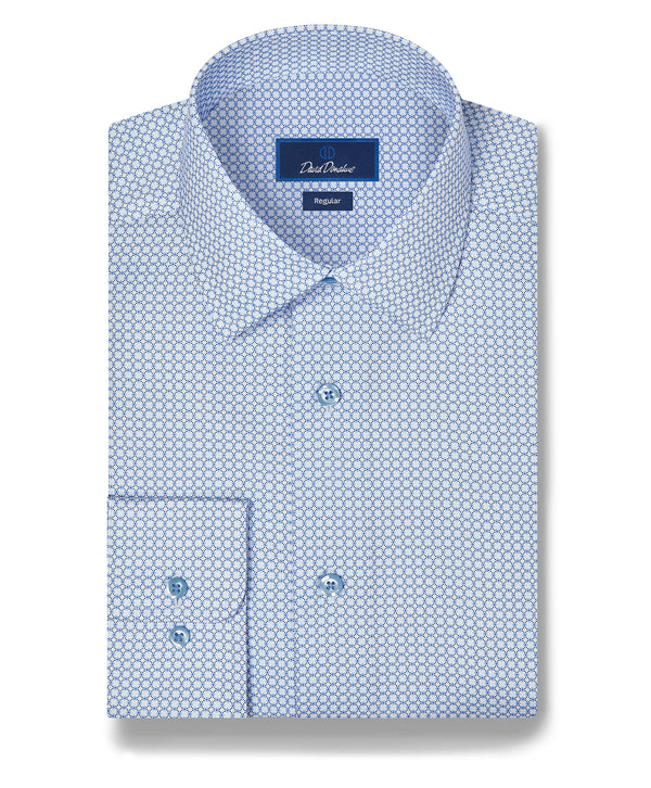 RBSP13601135 | White & Blue Geometric Print Dress Shirt