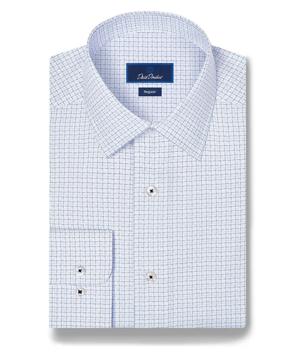 RBSP13800155 | White & Navy Dobby Check Dress Shirt